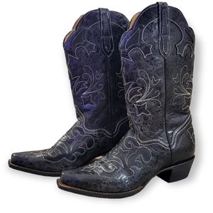 J.B. Dillon Distressed Goat Leather Black Grey Cowboy Boots sz 11